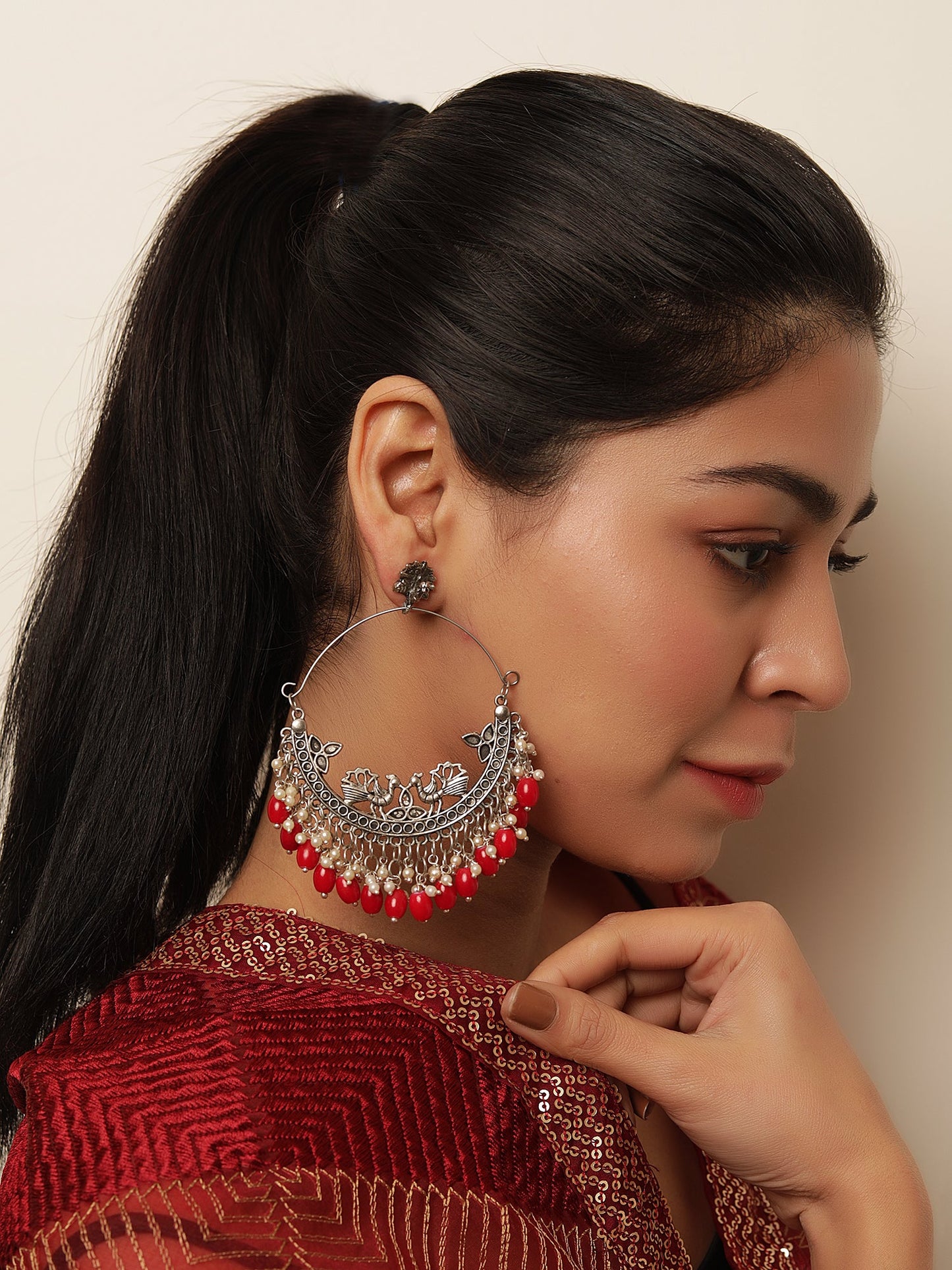 The Trinkly Love Bird Earrings with Red Beads