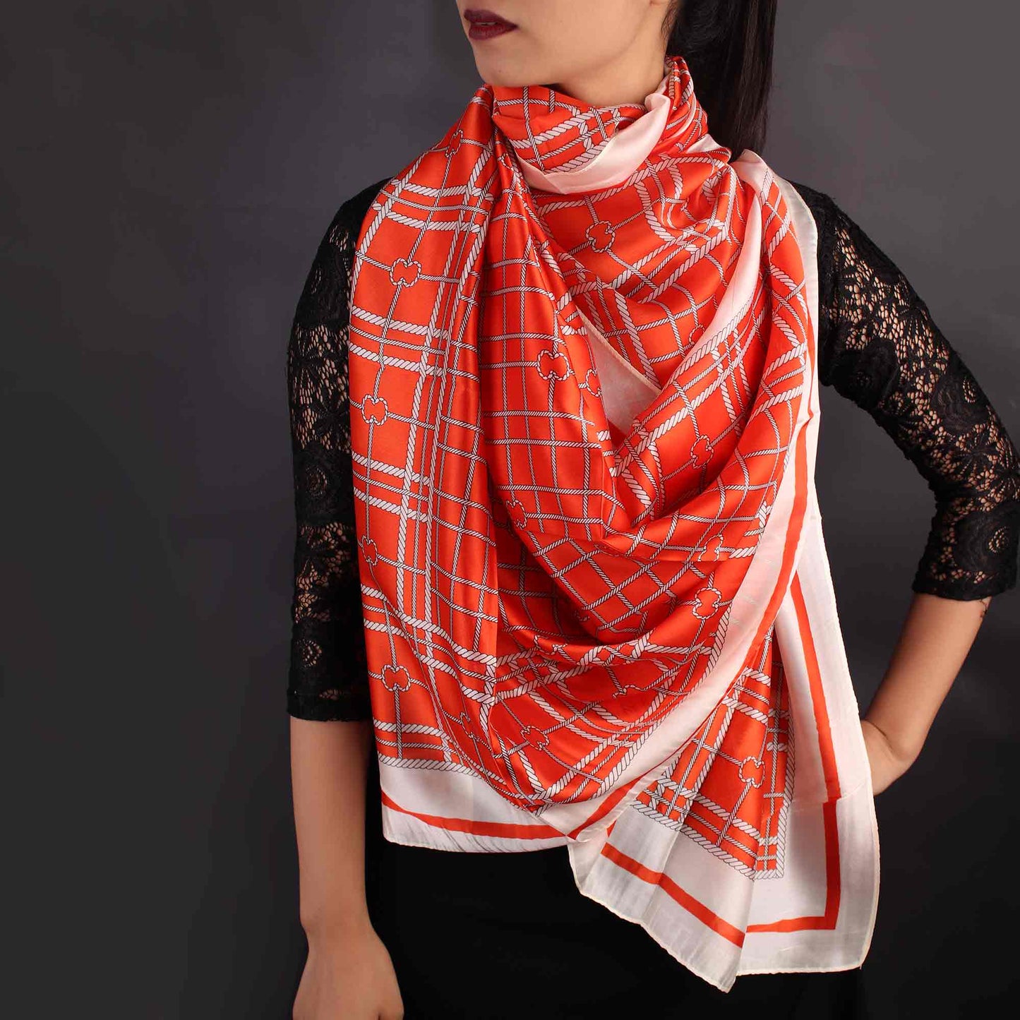 Scarf,Orange & White Chequered Designer Stole - Cippele Multi Store