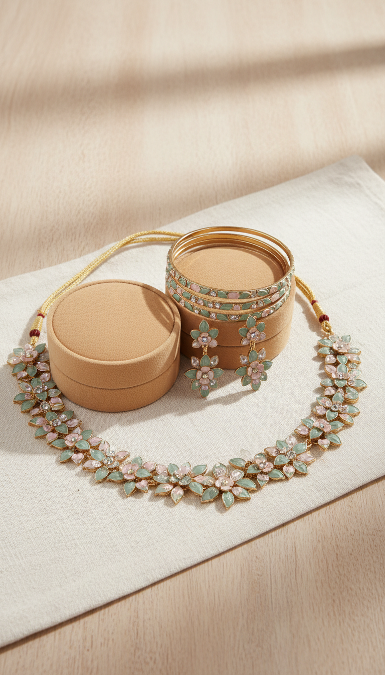 Mint Sage Enamel Floral Set