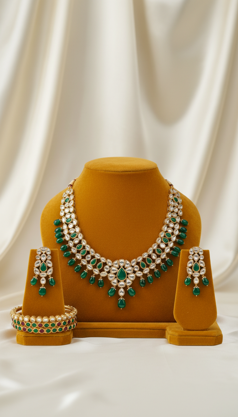 Emerald Enamel Kundan Set