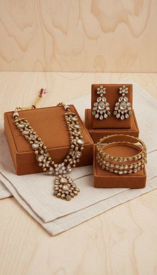 Caramel Brass Traditional Polki Set