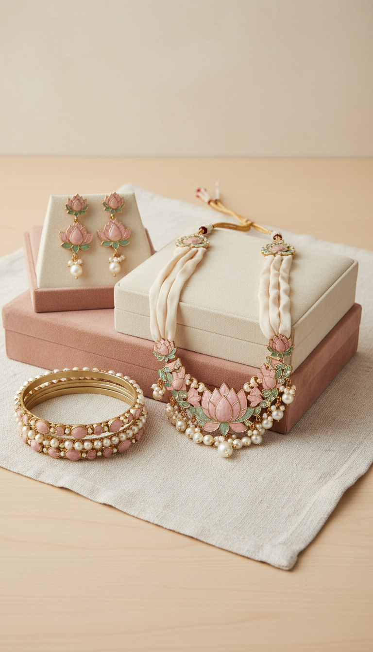 Blush Lotus Meenakari Pearl Set
