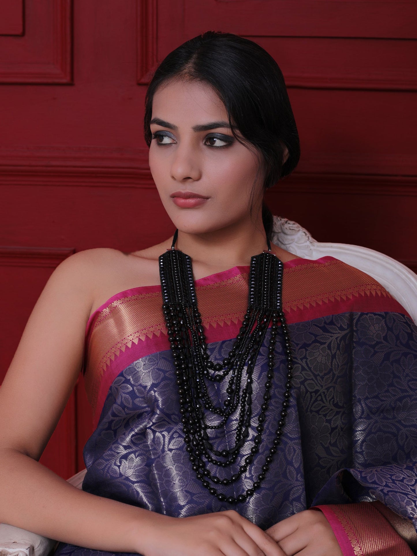 The Maasai Black Beaded Long Necklace