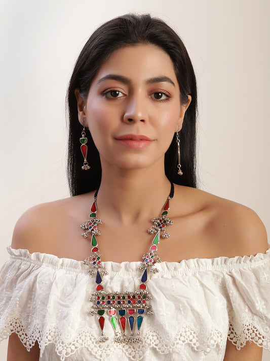 The Exclamatory Meena Necklace Set in Multicolor - Cippele