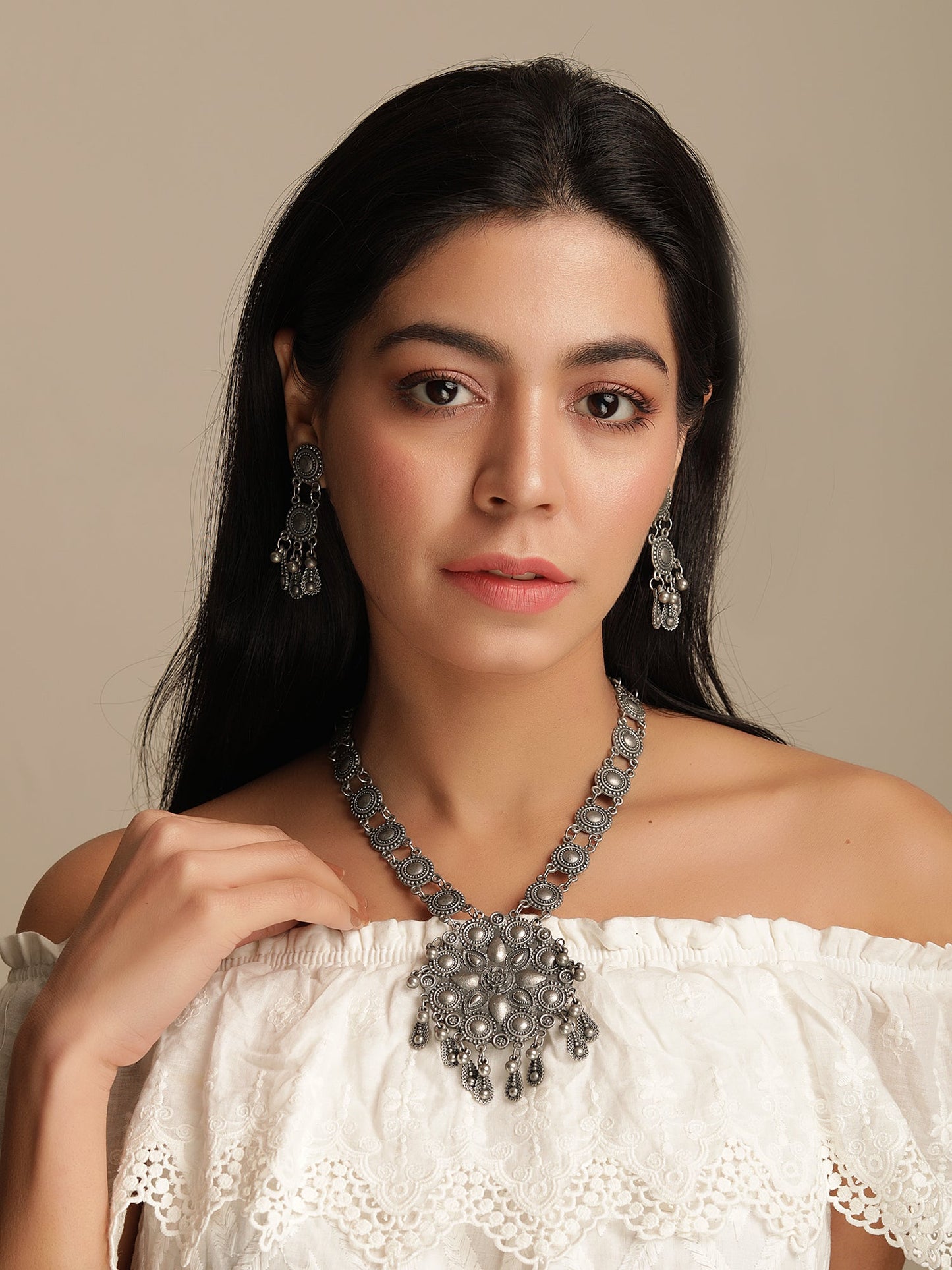 Metal Inscribed Sikka Necklace Set