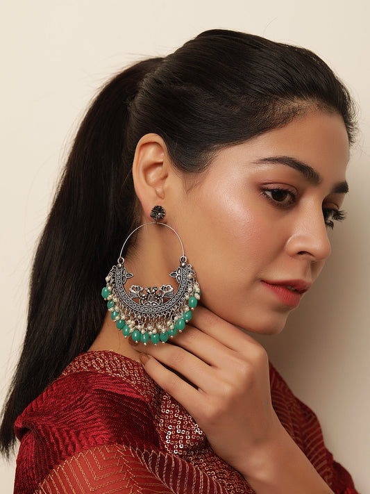 The Trinkly Love Bird Earrings with Green Beads