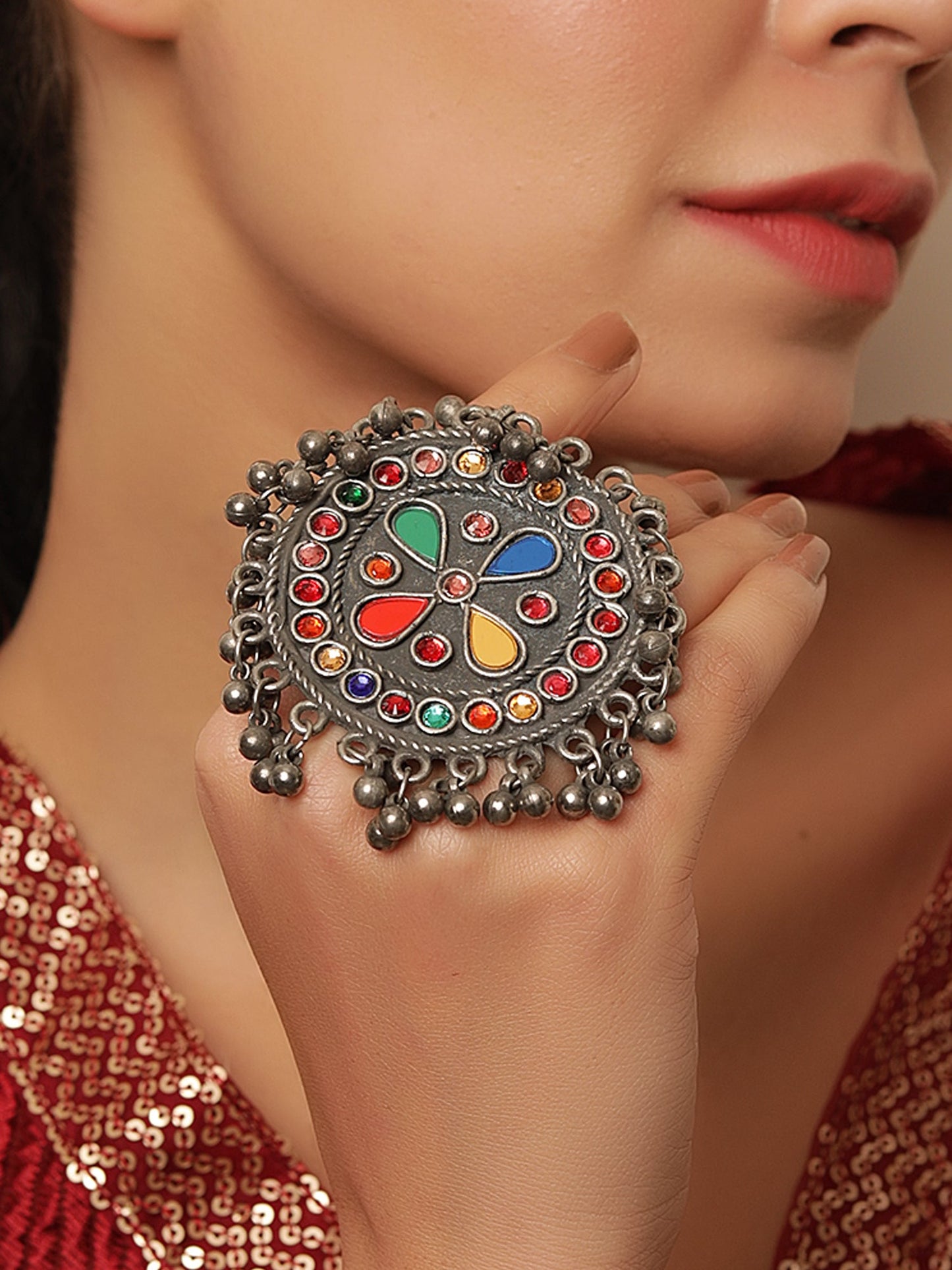 The Color Droplet Afghani Adjustable Ring