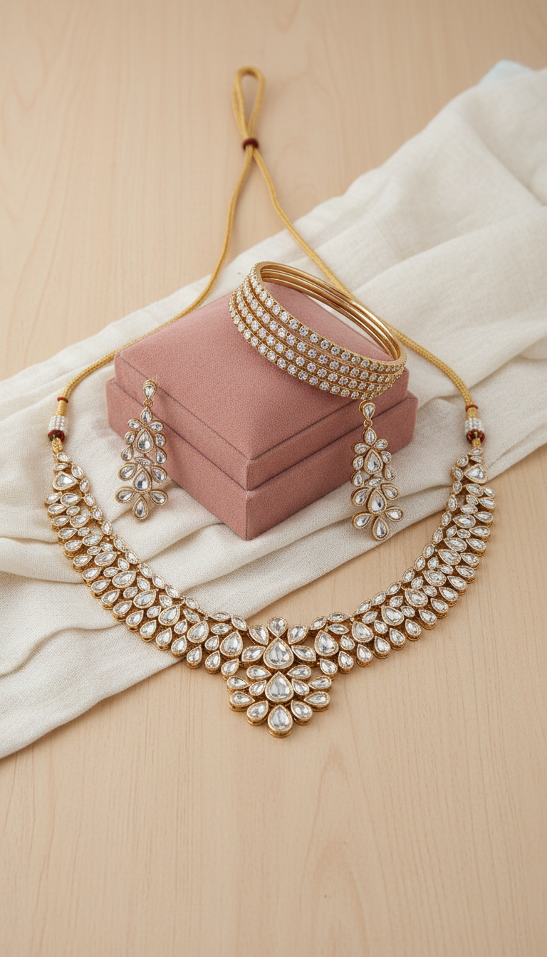 Champagne Gold CZ Kundan Set