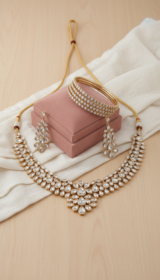 Champagne Gold CZ Kundan Set