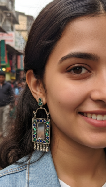 Rectangle Mirror Earrings in Indigo Blue & Green - Cippele