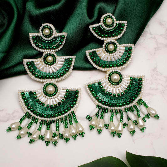 The White & Green Beaded Trinkara Earrings