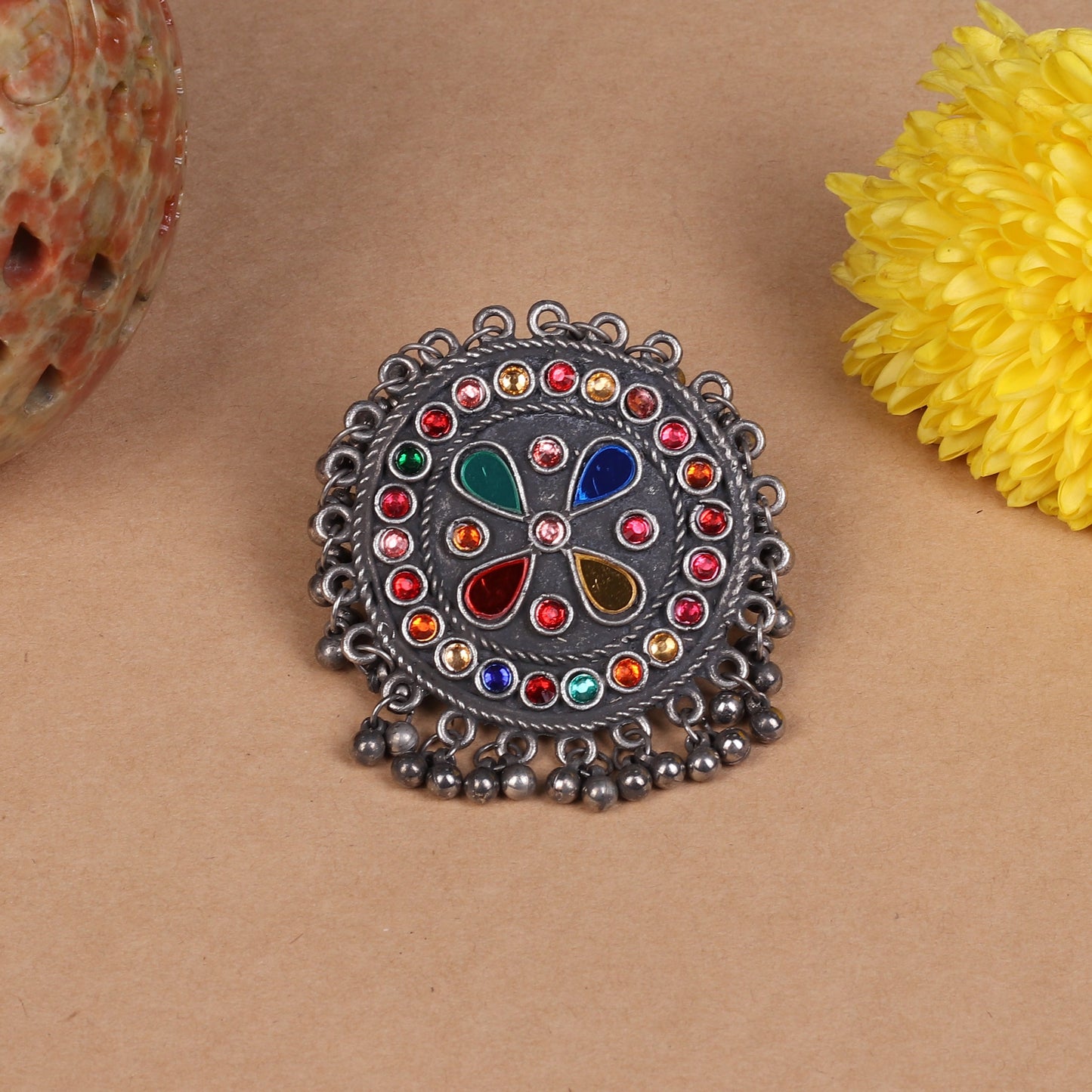 The Color Droplet Afghani Adjustable Ring