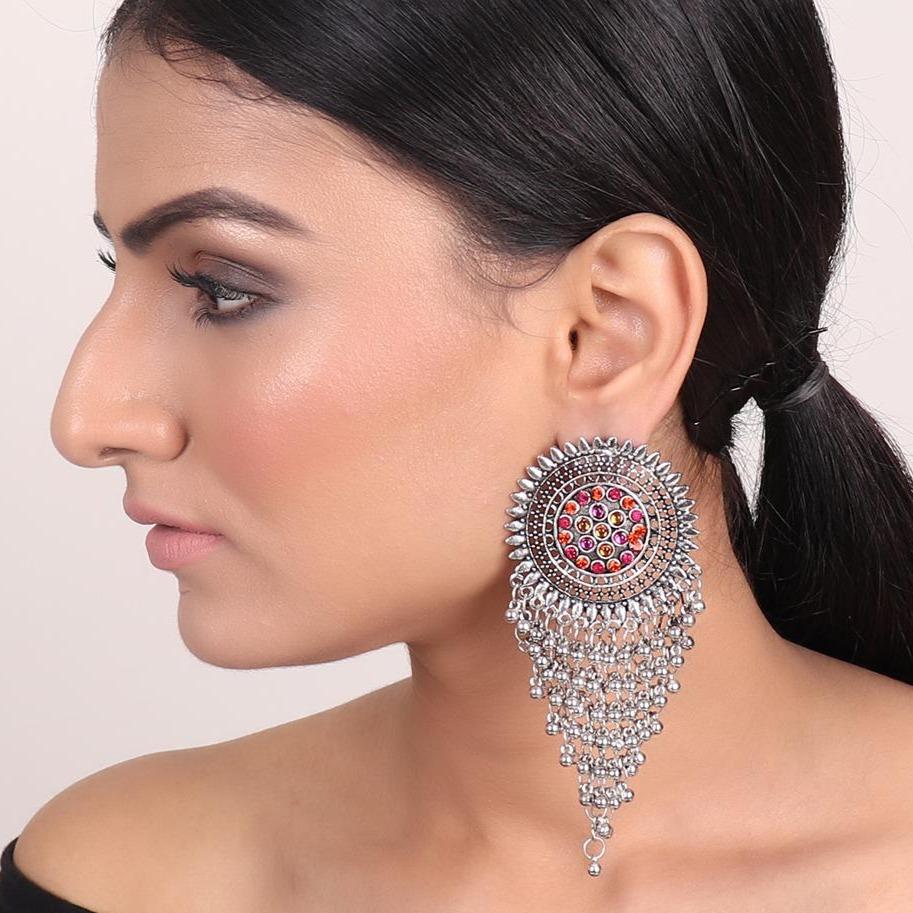 Earrings,Sassy Metal Earrings in Pink & Orange - Cippele Multi Store