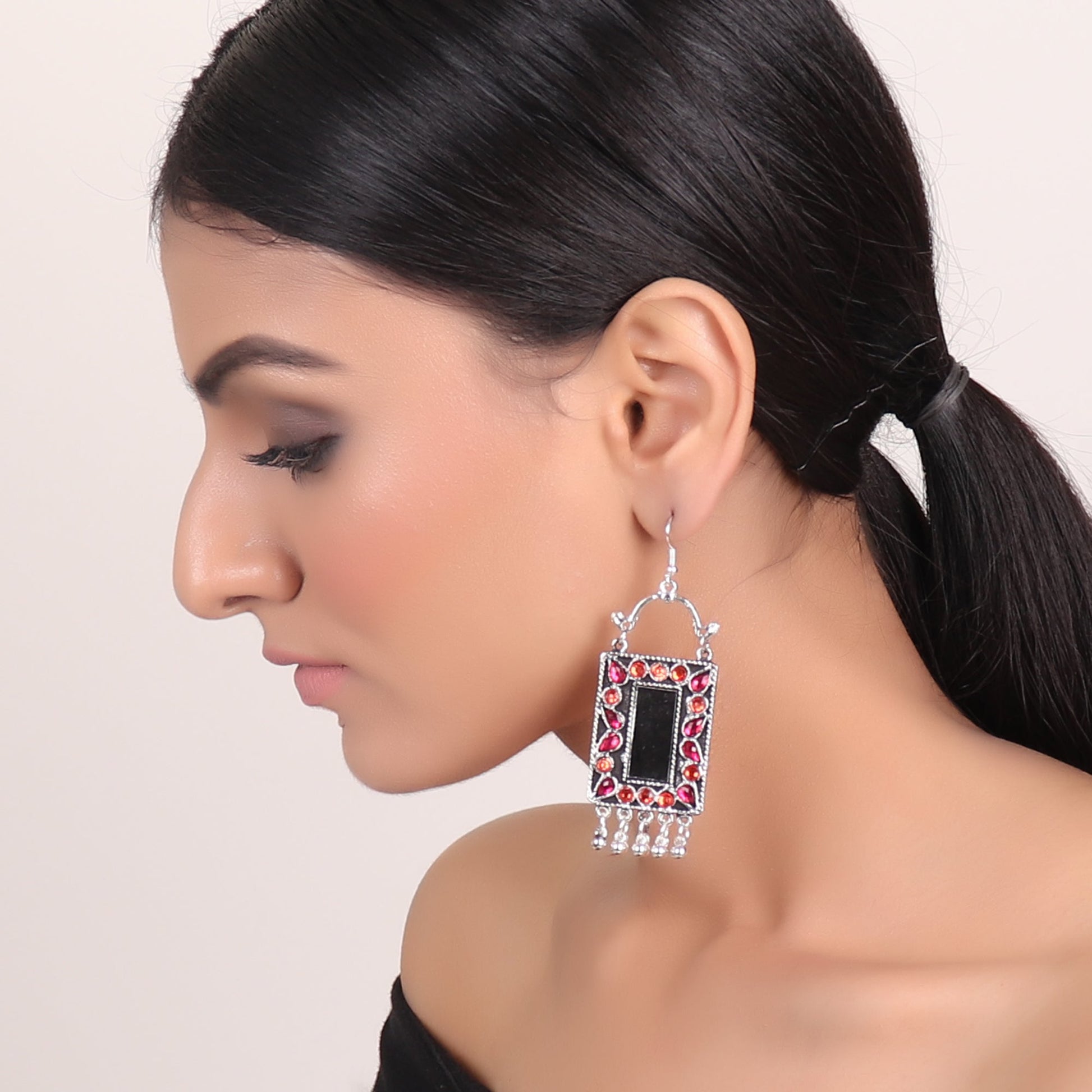 Earrings,Rectangle Mirror Earrings in Pink & Orange - Cippele Multi Store