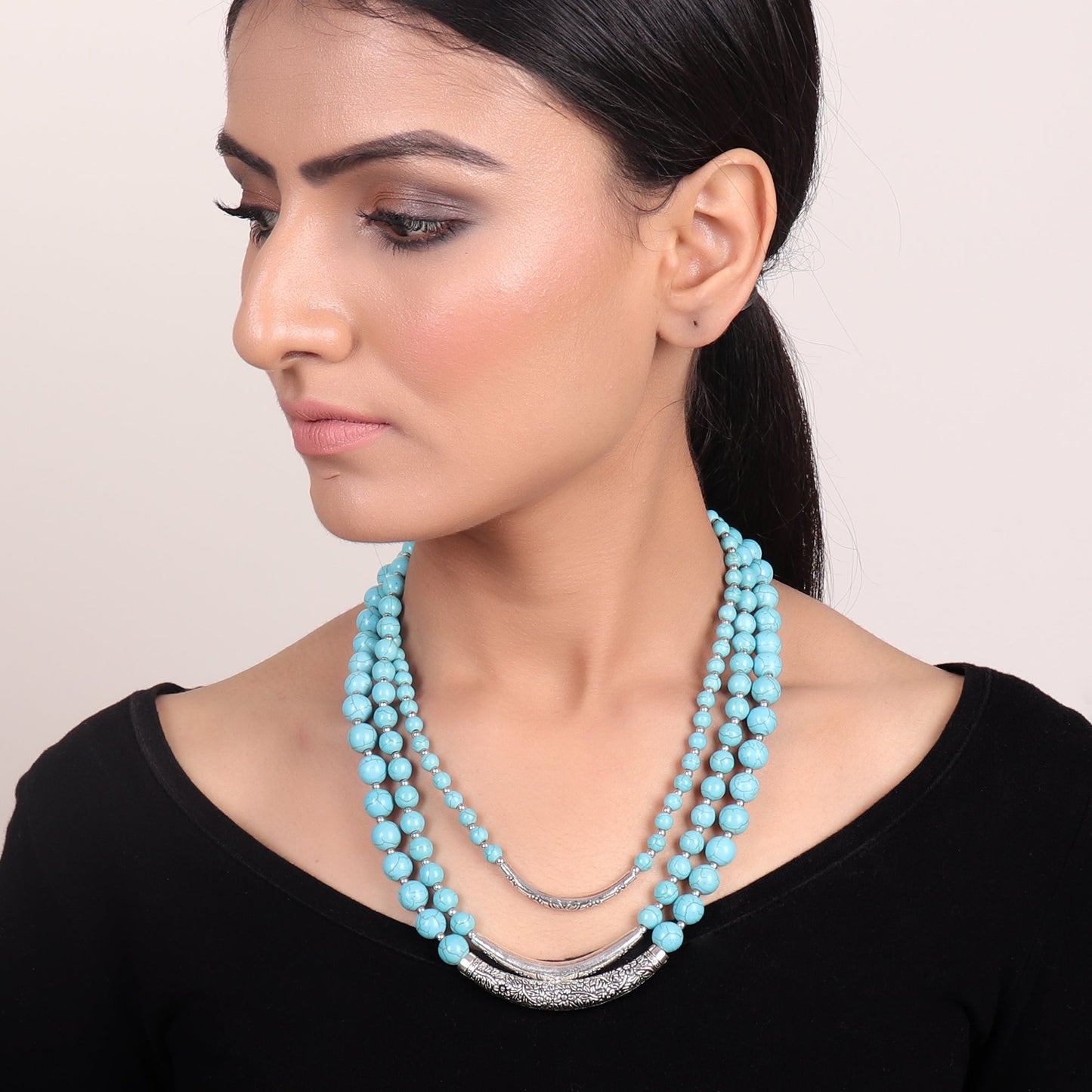 Necklace,Turquoise Beaded Three-layered Necklace - Cippele Multi Store