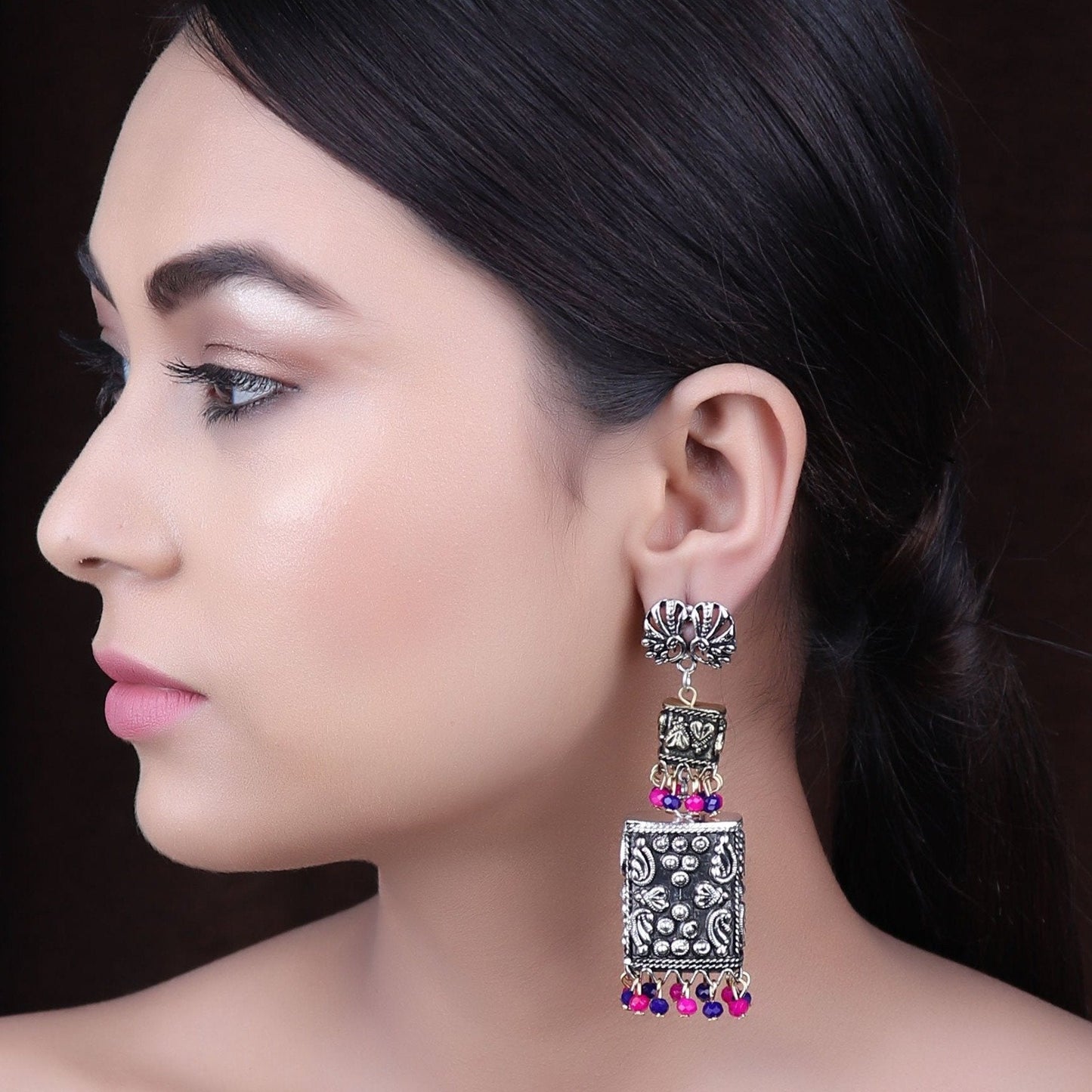 Earrings,The spirited Peacock Pair Earring in Pink & Blue Beads - Cippele Multi Store