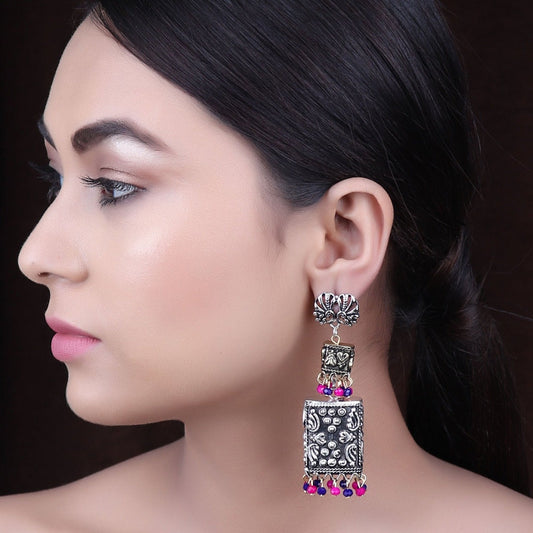 Earrings,The spirited Peacock Pair Earring in Pink & Blue Beads - Cippele Multi Store