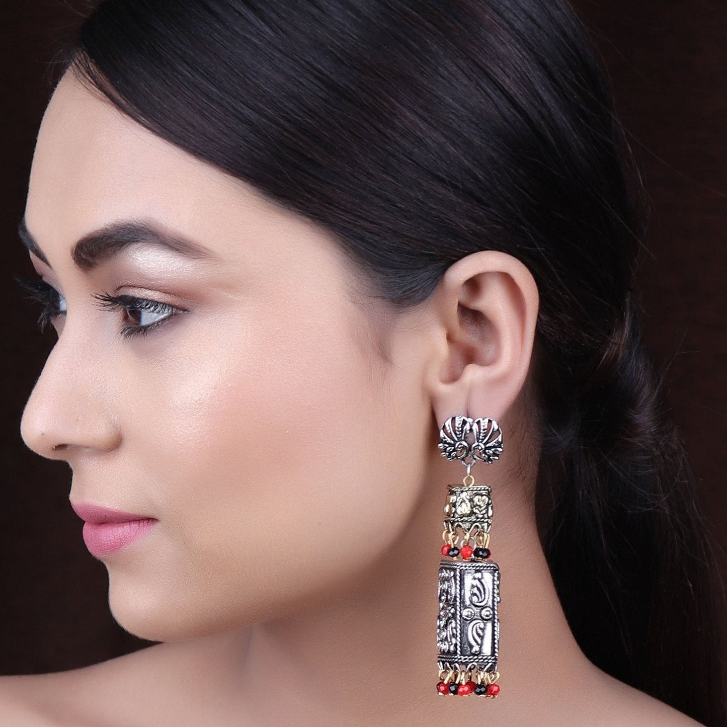 Earrings,The spirited Peacock Pair Earring in Red & Black Beads - Cippele Multi Store