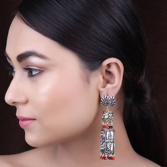 Earrings,The spirited Peacock Pair Earring in Red & Black Beads - Cippele Multi Store