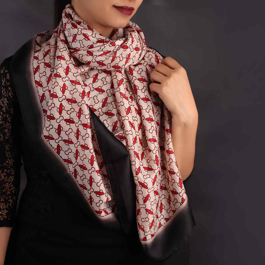 Scarf,Red & White Printed Designer Stole - Cippele Multi Store