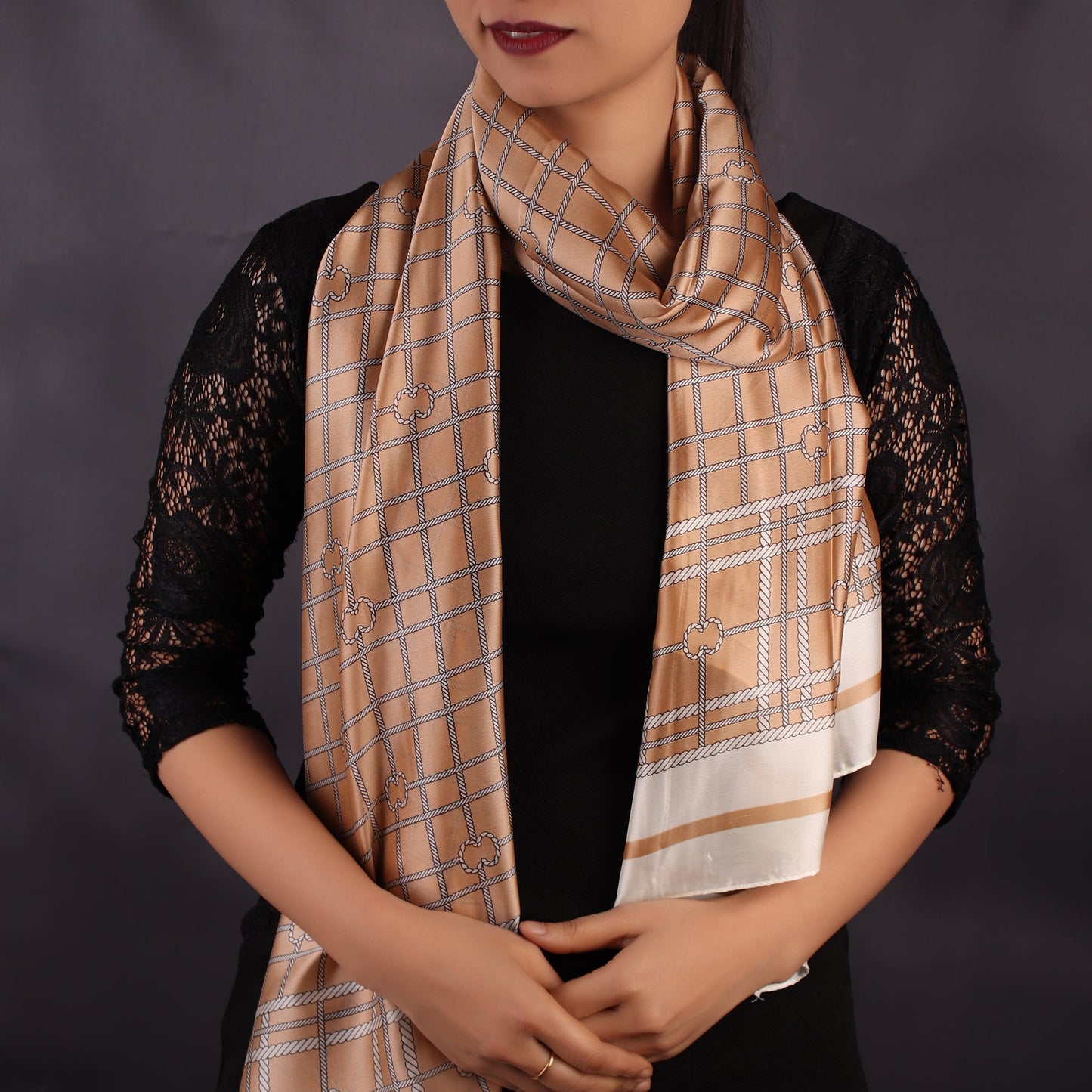 Light Brown Chequered Stole