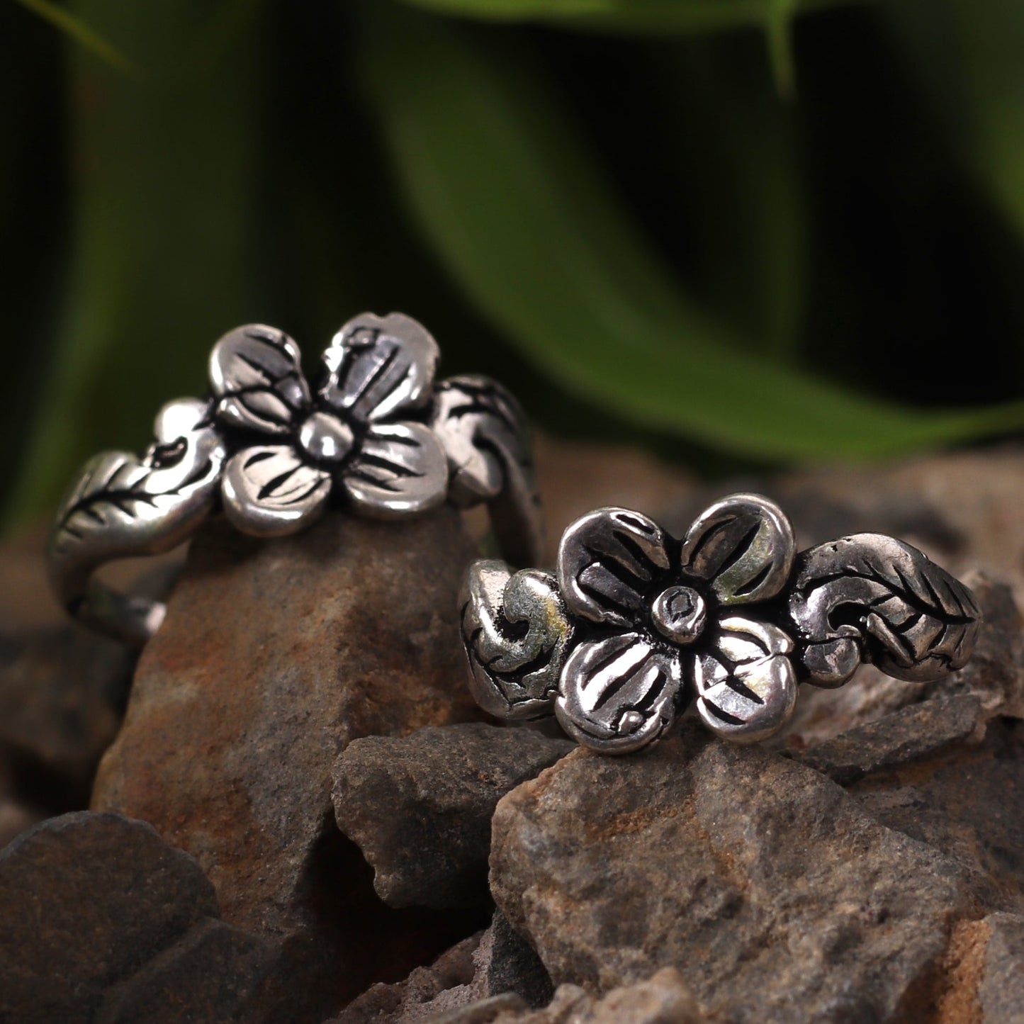 Flower Brass Toe Rings (Set of 2)
