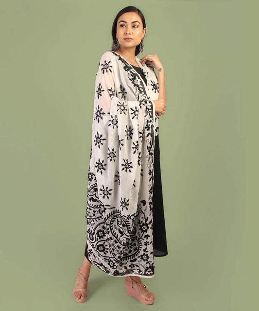 Dupatta,The Flower Bud Black & White Phulkari Dupatta - Cippele Multi Store