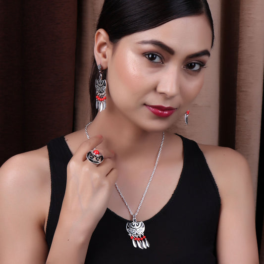 Necklace Set,The Ethiopian Tribal Set in Red - Cippele Multi Store