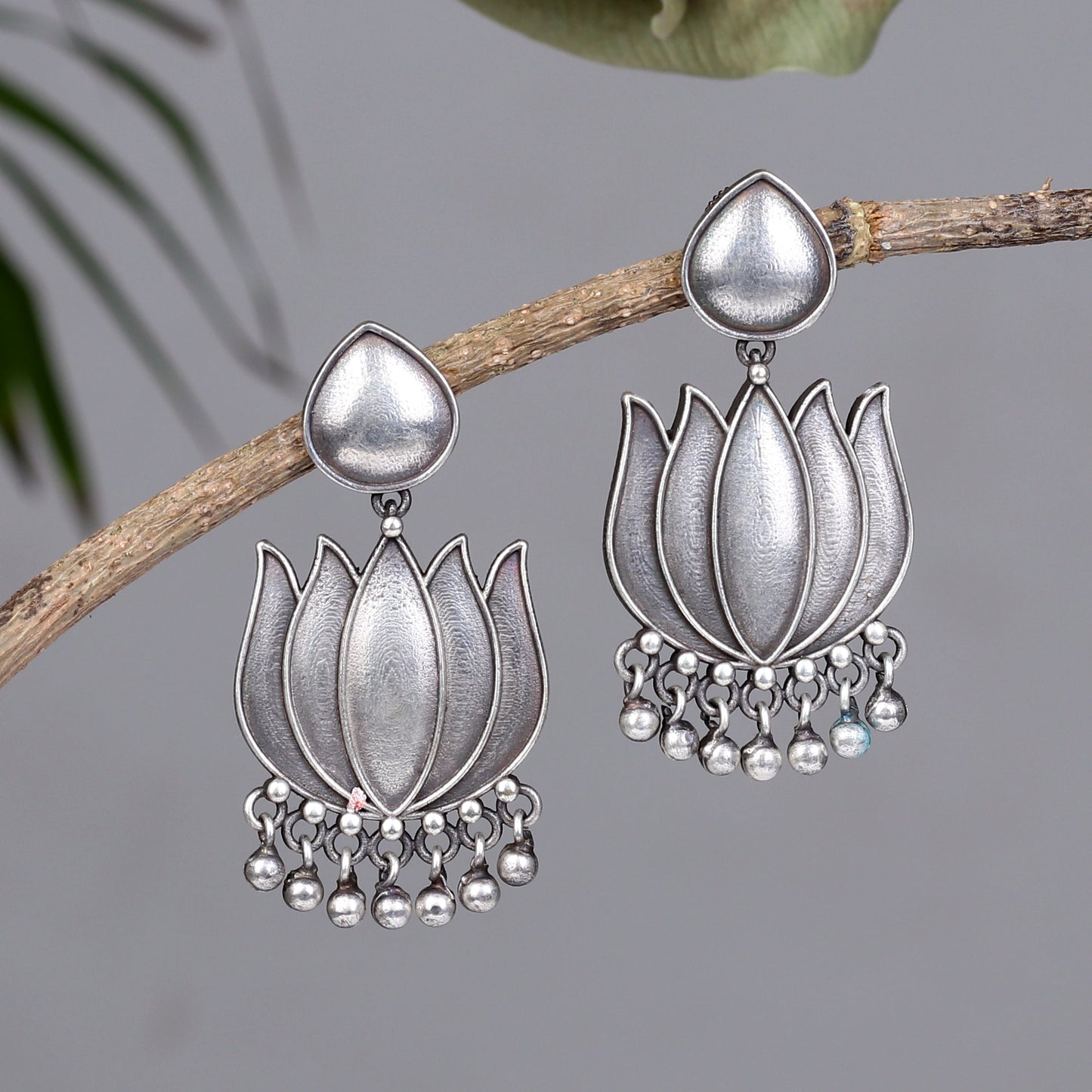 The Silver Lotus Ring and Earring Set