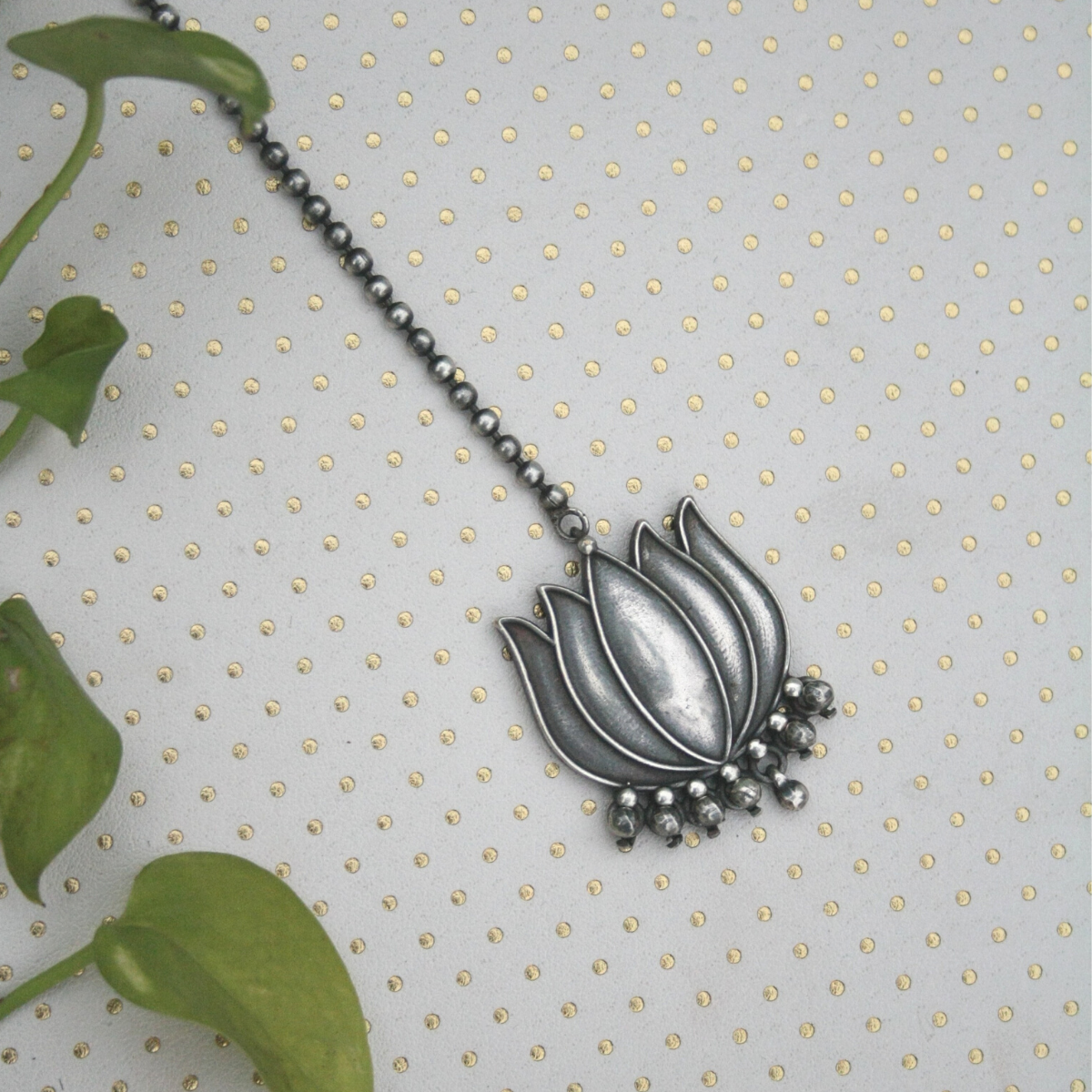 The Silver Lotus Maang Tika and Earring Set