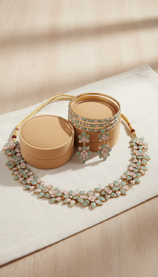 Mint Sage Enamel Floral Set