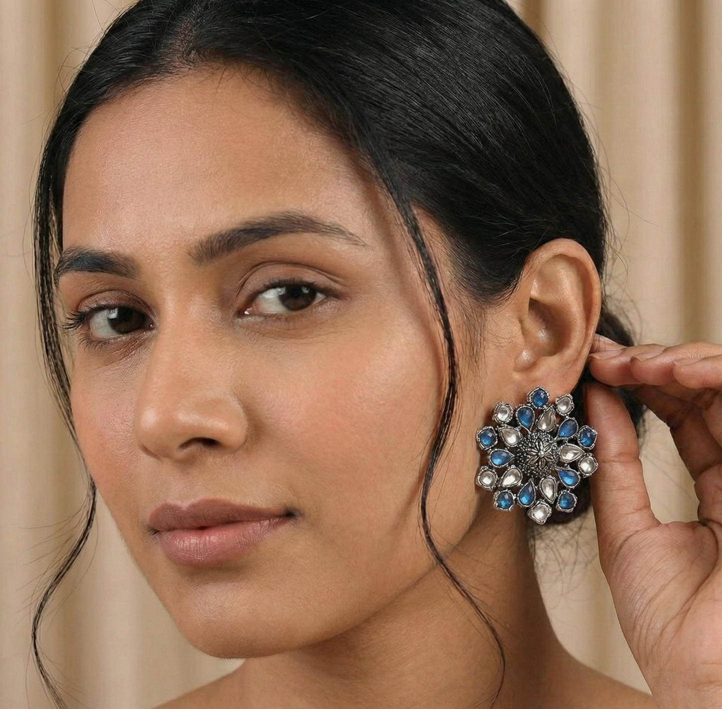 The Pearl Hive Studs in Blue