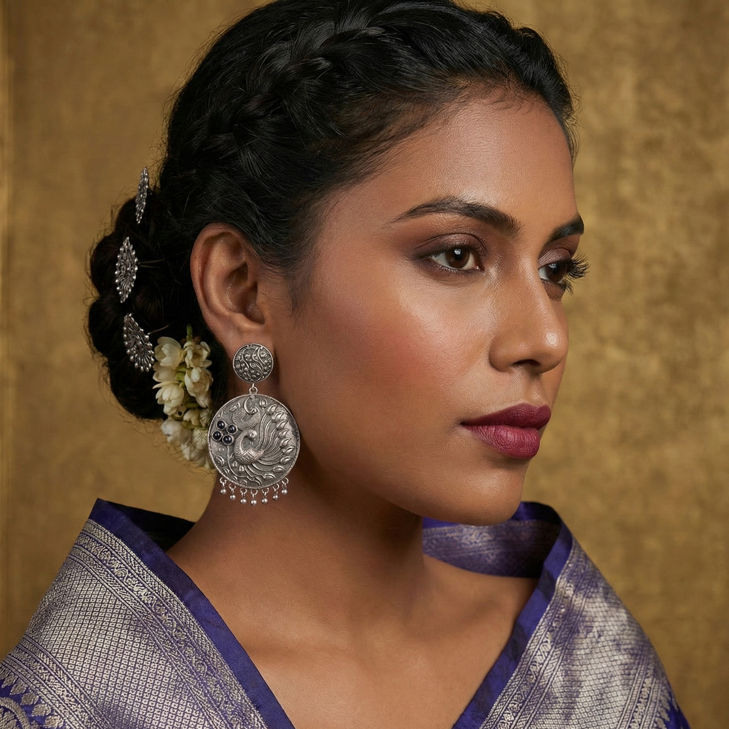 The Dual plated Mayur wonder Silver Look Alike Earring