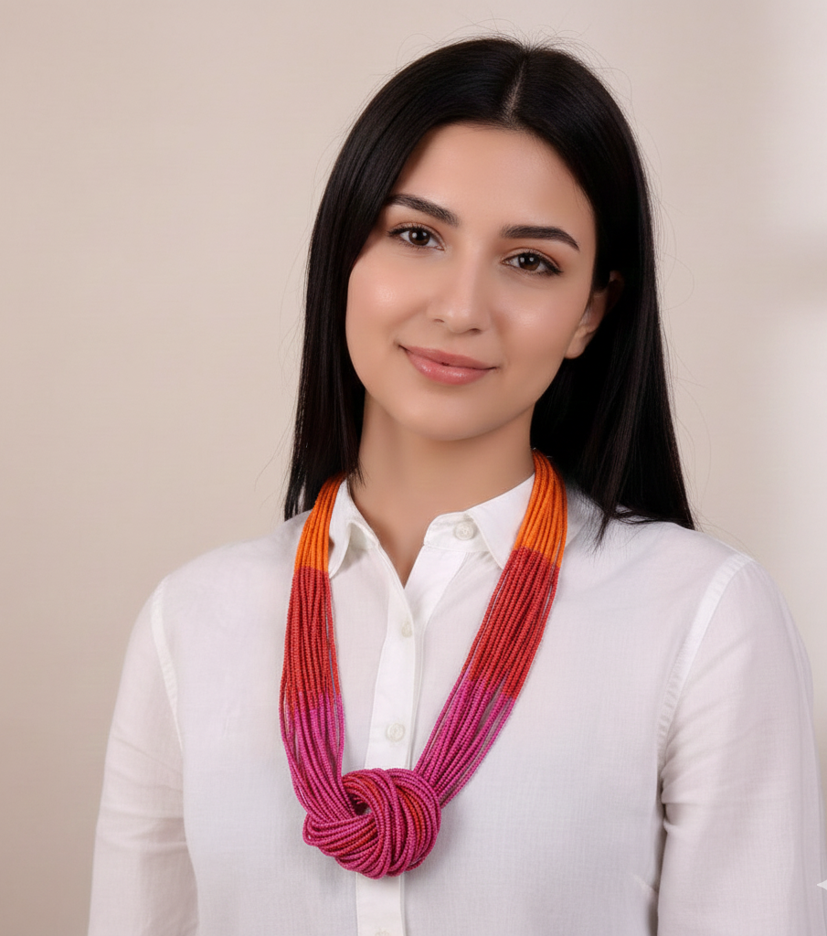 Boho Beaded Necklace with three color punch (Pink & Orange) - Cippele